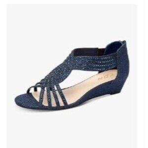 YDN Women Summer Wedge Glitter Sandals Open Toe Rhinestones Cross Over Straps